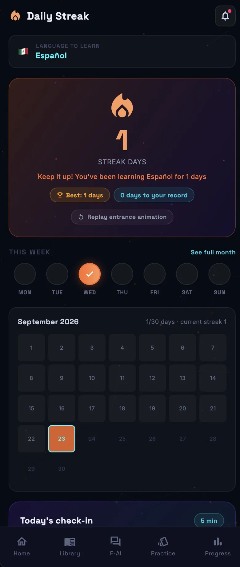Daily streak with weekly and monthly calendar